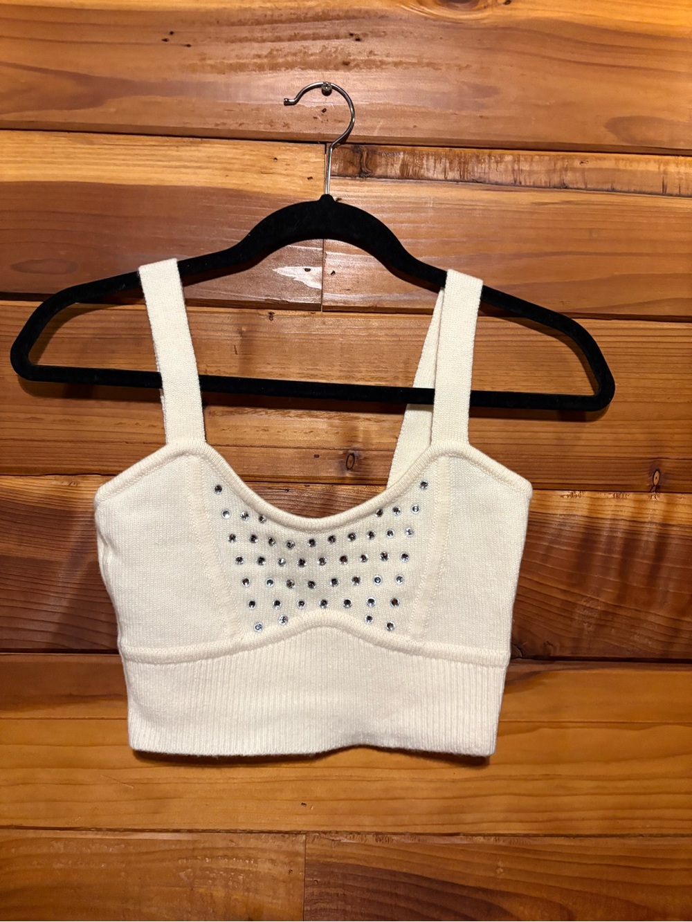 INTERMIX Cream Knit Studded Crop Top